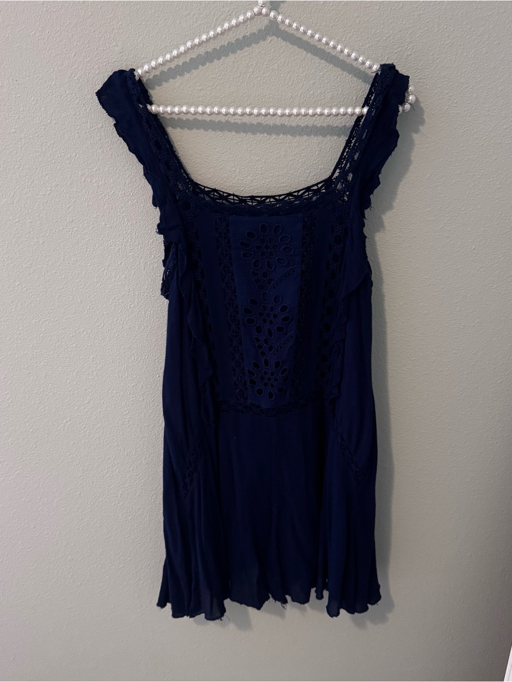 Free People Navy Crochet-Panel Sleeveless Dress